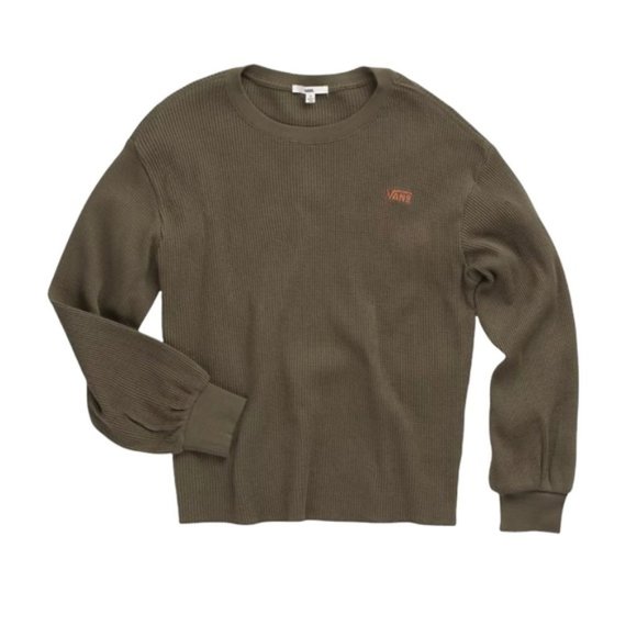 VANS WOMEN’S Size VN0A4SCAKCZ LORRAINE LONG SLEEVE THERMAL TOP LOGO Green Cotton - Picture 9 of 11